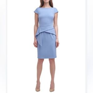 Vince Camuto Blue Cap Sleeve Asymmetrical Dress With Peplum Pencil Skirt- Size 4